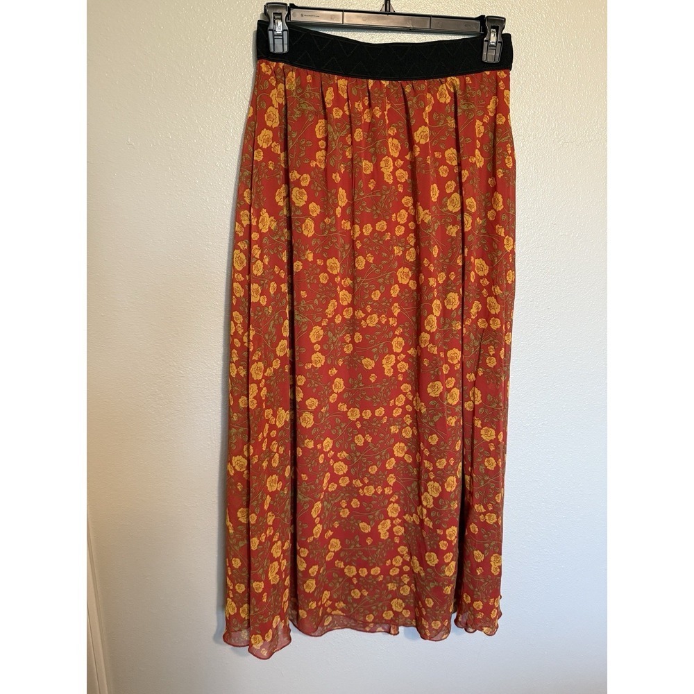 LuLaRoe Womens Lucy Maxi Skirt Size Medium Orange Floral Spring